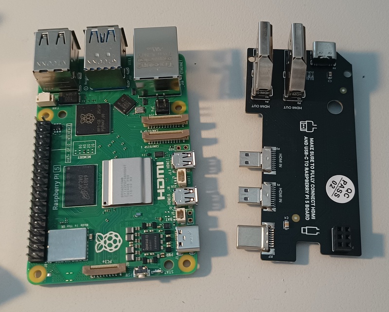 Raspberry Pi 5 and the HDMI/Power board from an rgon ONE V3 Case