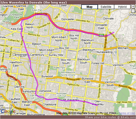 Glen Waverley to Donvale (the long way) @ Bikely.com