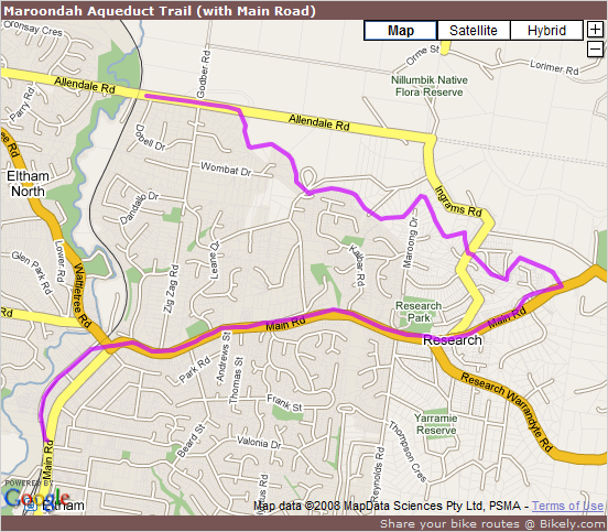 Bicycle Path - Maroondah Aqueduct Trail (with Main Road) at Bikely.com