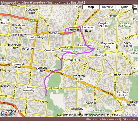 Ringwood to Glen Waverley (inc looking at Eastlink) @ Bikely.com